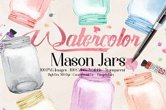 100 Watercolor Mason Jar Clip Arts Product Image 1