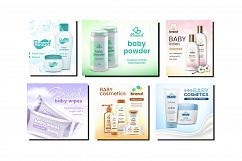 Baby Cosmetics Promotional Posters Set Vector Product Image 1