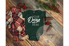 Christmas Mockup Forest Green One piece bodysuit Winter Flat Product Image 1