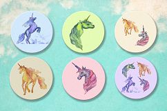 Cute unicorn horse PNG watercolor collection set Product Image 7