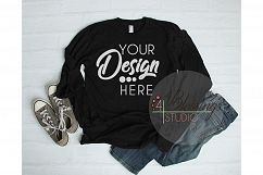 Black Long Sleeve Tshirt Mock up Unisex Shirt American Product Image 1