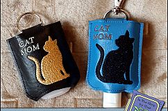 ITH Cat Mom Hand Sanitizer Holder- Snap Tab (5x7 Hoop) - Machine Embroidery Product Image 1