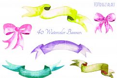 Watercolor Banners Ribbon Wedding Invitation Clipart Product Image 3
