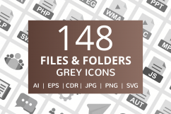148 Files &amp; Folders Flat Greyscale Icons Product Image 1