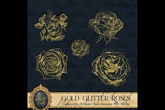 Gold Glitter Rose 81 Clip Arts Set, Fairy Glitter Flowers Product Image 3