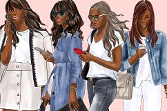 Fashion illustration clipart -Girls with Phones 2 -Dark Skin Product Image 3