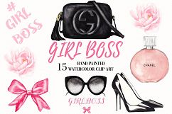 Watercolor Fashion, Cosmetic, Girl Boss Clipart Product Image 1