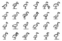 Flamingo icons set, outline style Product Image 1