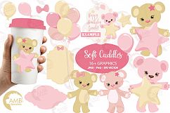 Teddy bear, nursery, baby girl, baby pink bear, clipart, graphics, llustrations AMB-1450 Product Image 1