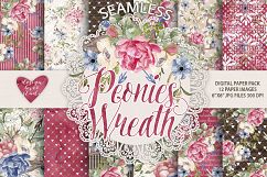 Watercolor Peony sangria flowers digital paper Product Image 1