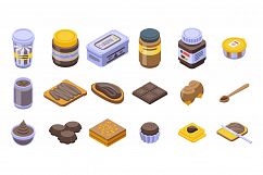 Chocolate paste icons set, isometric style Product Image 1