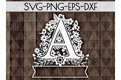 Letter A SVG Cutting File, Flowers Papercut DXF, EPS, PNG Product Image 1