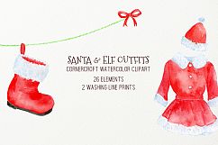 Watercolor Santa and Elf Outfit Clipart Product Image 4