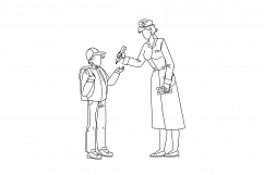 School Doctor Measuring Pupil Temperature Vector Product Image 1