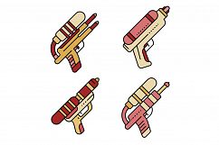 Squirt gun icons set line color vector Product Image 1