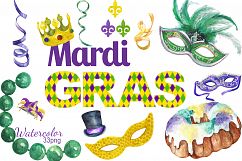 Watercolor Mardi Gras digital clip art Product Image 1