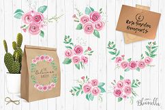 Rose Garden Watercolor Flower Pink Clipart Floral Frames Patterns Package Product Image 3