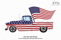 4th of July American flag truck SVG DXF PNG EPS files Product Image 1