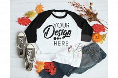 Raglan Fall TShirt Mockup Autumn Shirt Flat Lay Winter Product Image 1