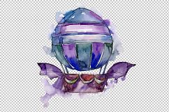 Watercolor blue hot air balloon PNG set Product Image 3
