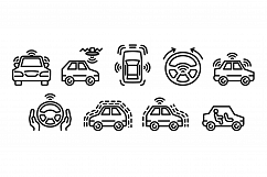Driverless car icons set, outline style Product Image 1