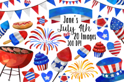 Watercolor July 4th Clipart Product Image 1