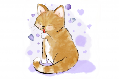 Cute Cat Licking Her Paw | JPEG ILLUSTRATION Product Image 1