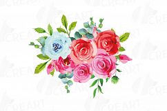 Boho pink and blue watercolor wedding bouquets, floral png Product Image 4