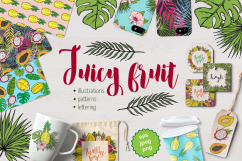 Vector tropical set of fruits and leaves Product Image 1