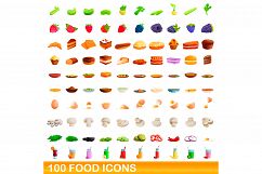 100 food icons set, cartoon style Product Image 1