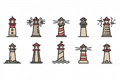 Lighthouse icons set, outline style Product Image 1