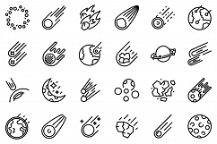 Asteroid icons set, outline style Product Image 1