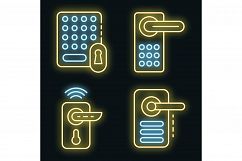 Wireless door lock icons set vector neon Product Image 1