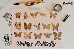 Vintage Butterfly Clip Art - with Old Paper Postcard Texture Distressed Grunge Brown Color Product Image 1