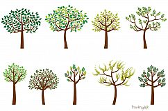 Green leaves trees clipart set, Spring tree clip art Product Image 1