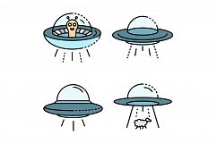 UFO icons set line color vector Product Image 1