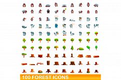 100 forest icons set, cartoon style Product Image 1