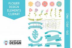 Flower Design Elements, DIY Invitations Clipart, Ribbons Product Image 1