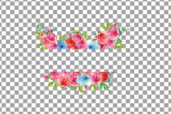 Watercolor Pink and Blue Roses and leafs clip art pack, png Product Image 13