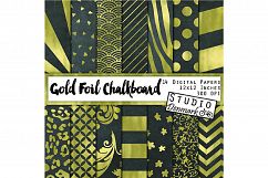 Gold Foil Chalkboard Digital Paper - Gold and Gray Stripes Product Image 1