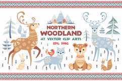 Northern woodland. Animals and plants in ethnic style. Product Image 1