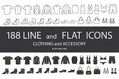   Set of clothing, shoes, accessories line and flat icons. Women&#039;s , Men&#039;s and Children&#039;s fashion. Seamless patterns with icons.  Product Image 1