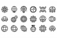 Global network icons set, outline style Product Image 1