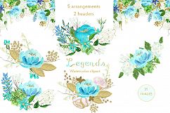 Gold and blue. Watercolor flowers. Product Image 3