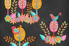 Folk Art Birds &amp; Trees Watercolor Clipart Product Image 4