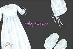Watercolor Clipart Baby Shower, Baby Cloth, Pram, Crib, Christening Gown, Dress  Product Image 2