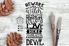 Beware a witch with her monsters Lives Here Halloween Sign Product Image 1