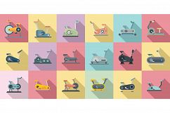 Exercise bike icons set, flat style Product Image 1