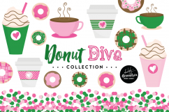 Donut Diva Clipart Graphics &amp; Digital Paper Patterns Bundle Product Image 1