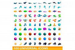 100 universal icons set, cartoon style Product Image 1